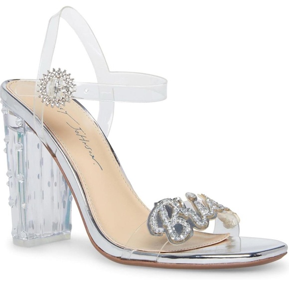 BLUE by BETSEY JOHNSON ~ Silver Lucite 3.5” Block Heels and Bride Glitter Accent - Picture 6 of 10